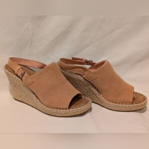 TOMS Monica Blush Pink Suede Espadrille Open Toe Slingback Wedge Sandal Size 9